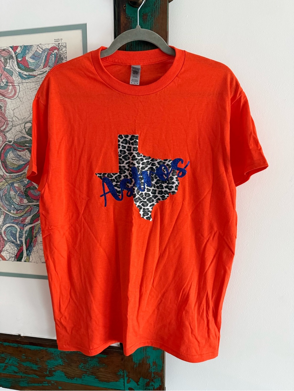 Houston Astros Orange T-shirt with Leopard Texas | Medium